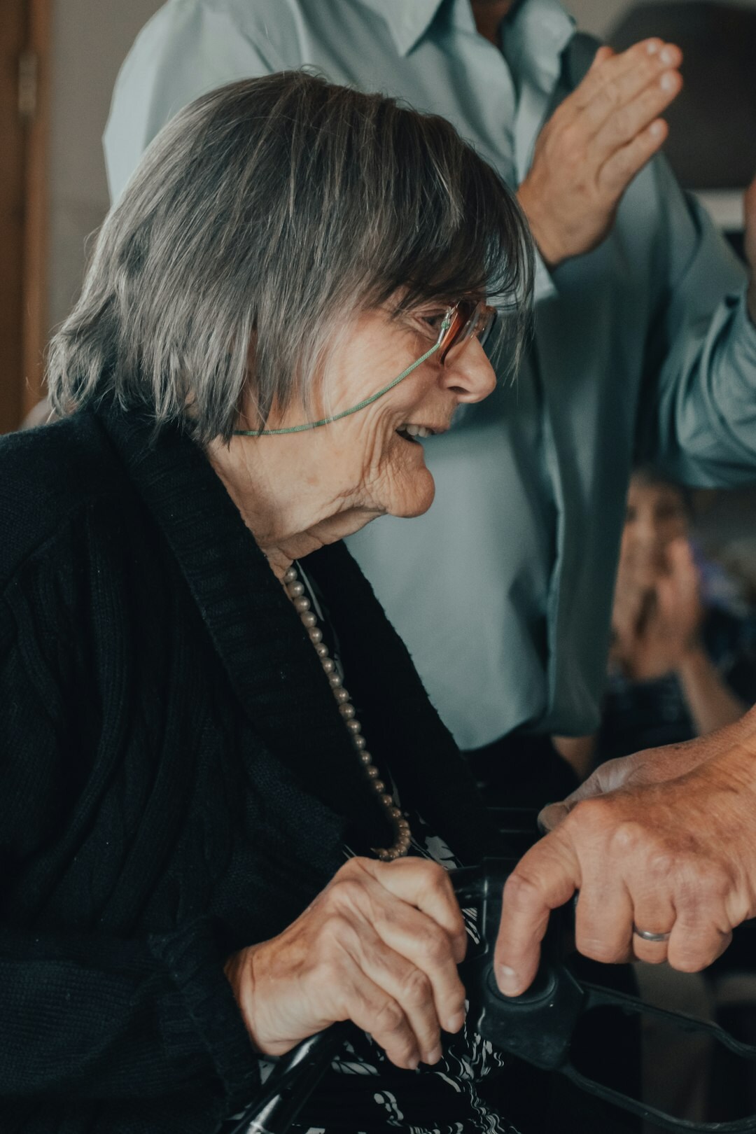 documentary photographer talking to elderly