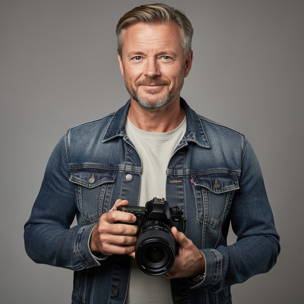 Portræt af en dansk mandlig dokumentarfotograf i fyrrerne